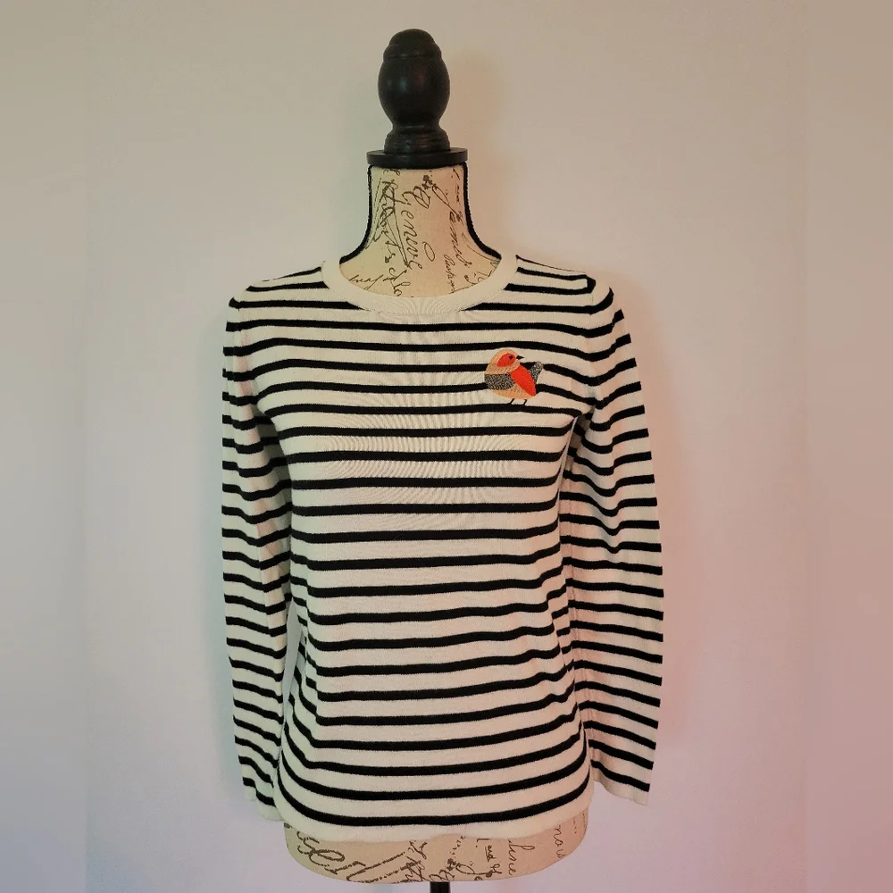 J.CREW Women's Striped Long Sleeve Bird Top Size XS